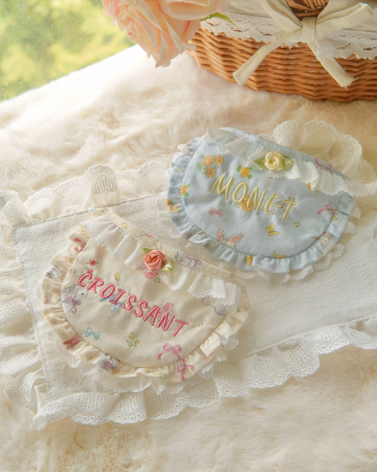 Rosalie Lace Ruffle Bib 🎀 Custom Name Embroidery