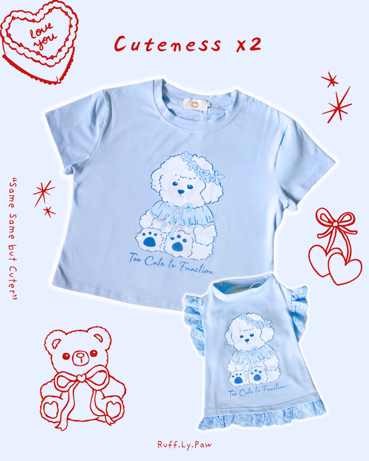 Matching T-shirt Too Cute Too Handle - Soft Blue Matching Tee (Human + Pup)