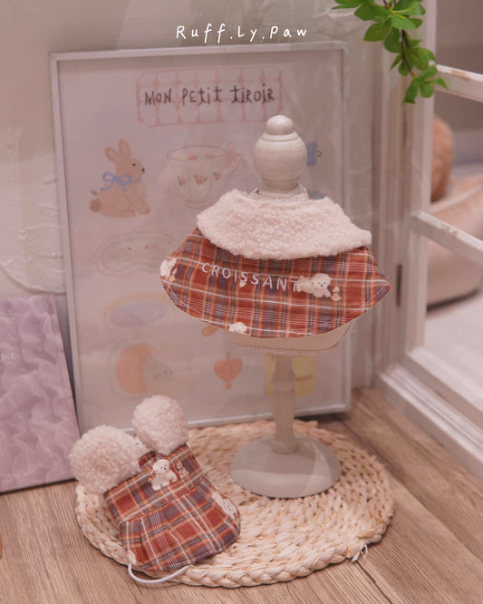 Léonie - White Pup Plaid with Fluffy Collar Pet Collar