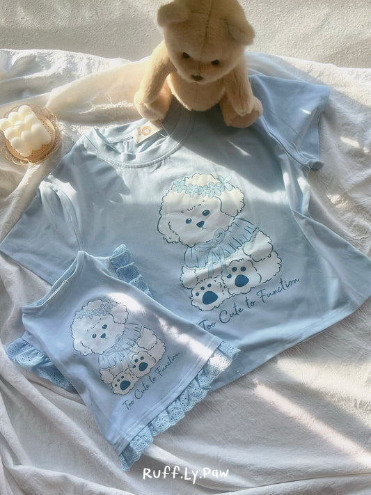 Matching T-shirt Too Cute Too Handle - Soft Blue Matching Tee (Human + Pup)