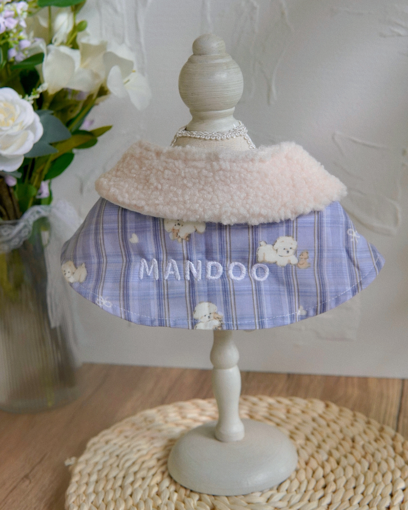Léonie - White Pup Plaid with Fluffy Collar Pet Collar