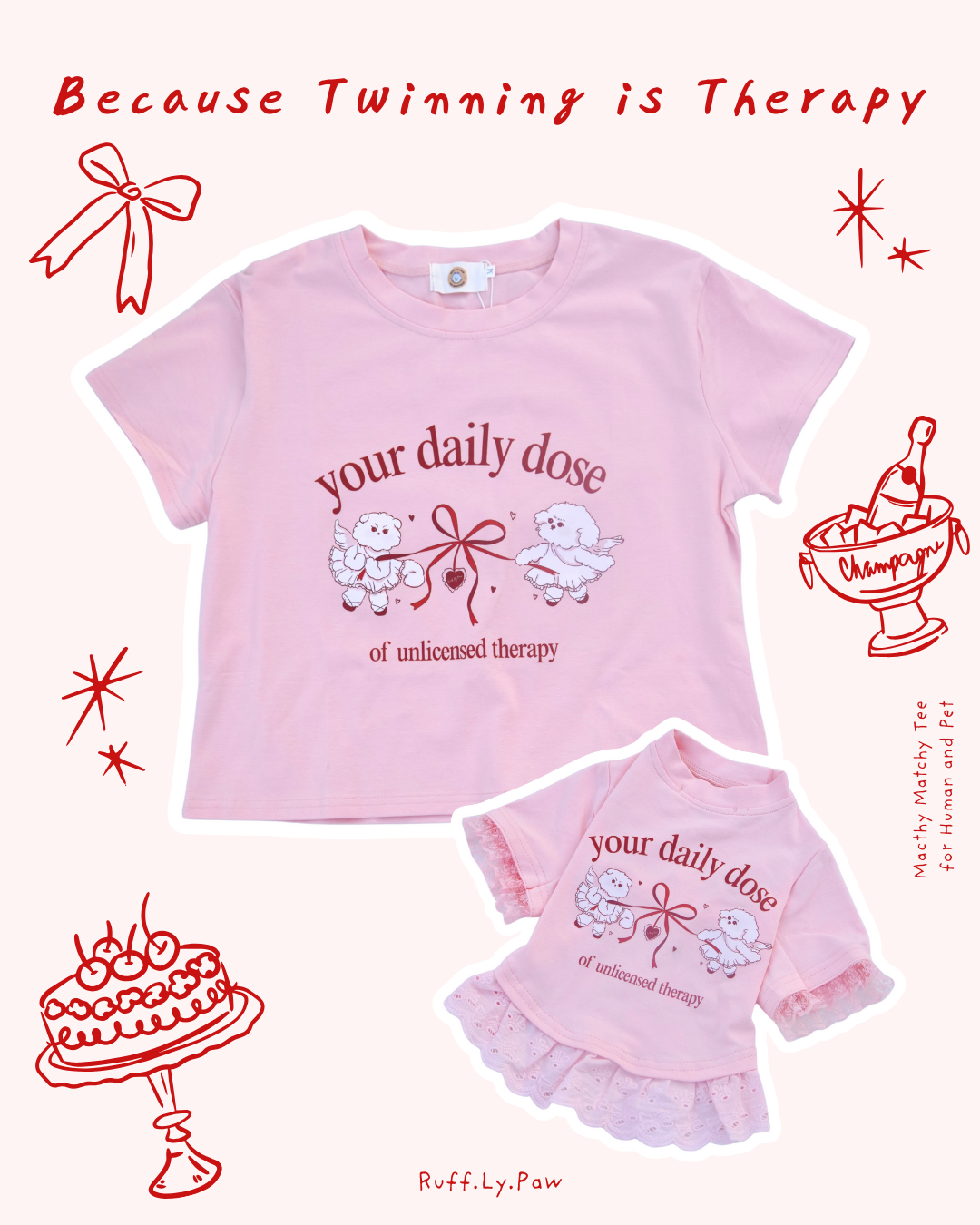Matching T-shirt Daily Dose - Pink Matching Tee (Human + Pup)