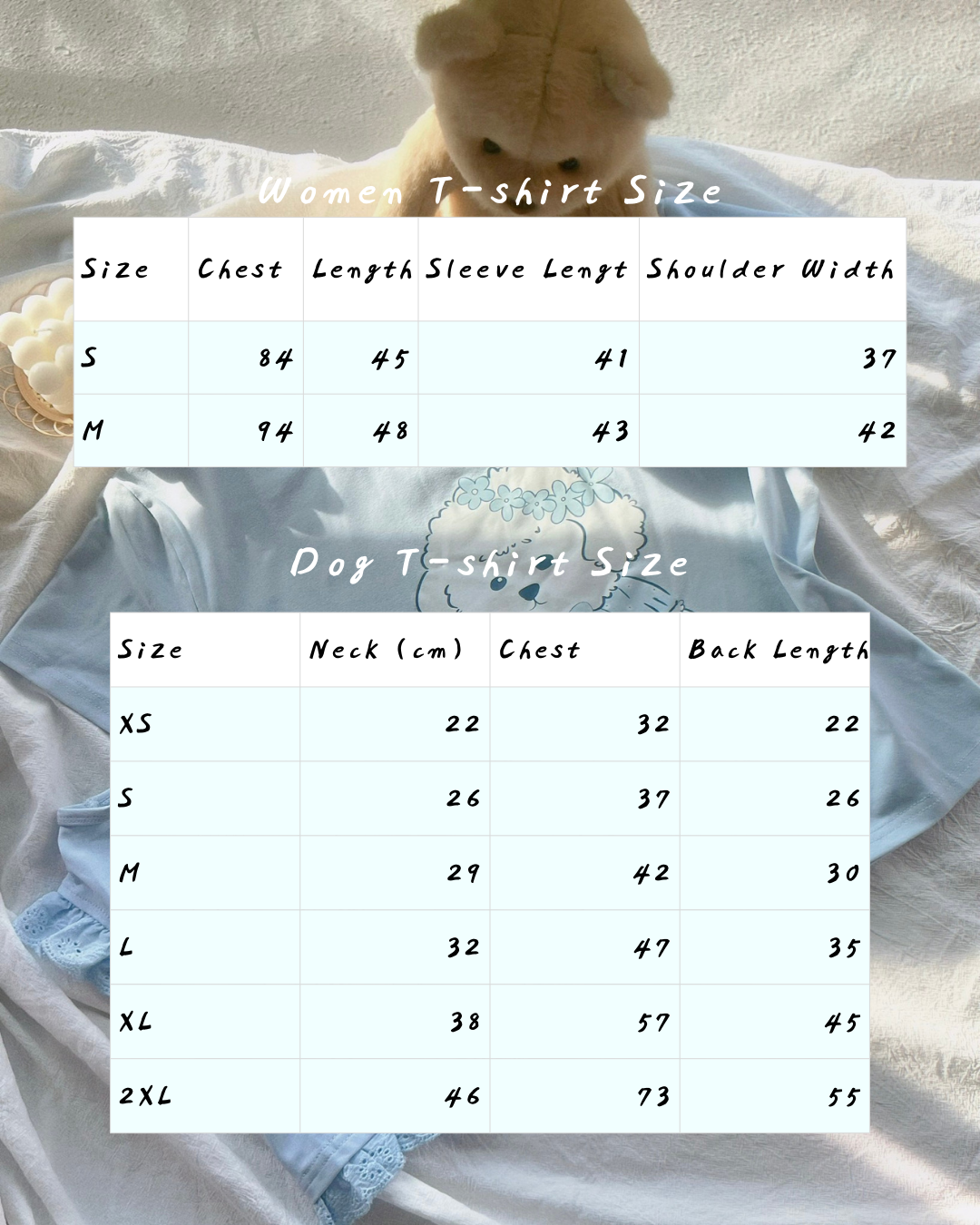 Matching T-shirt Too Cute Too Handle - Soft Blue Matching Tee (Human + Pup)