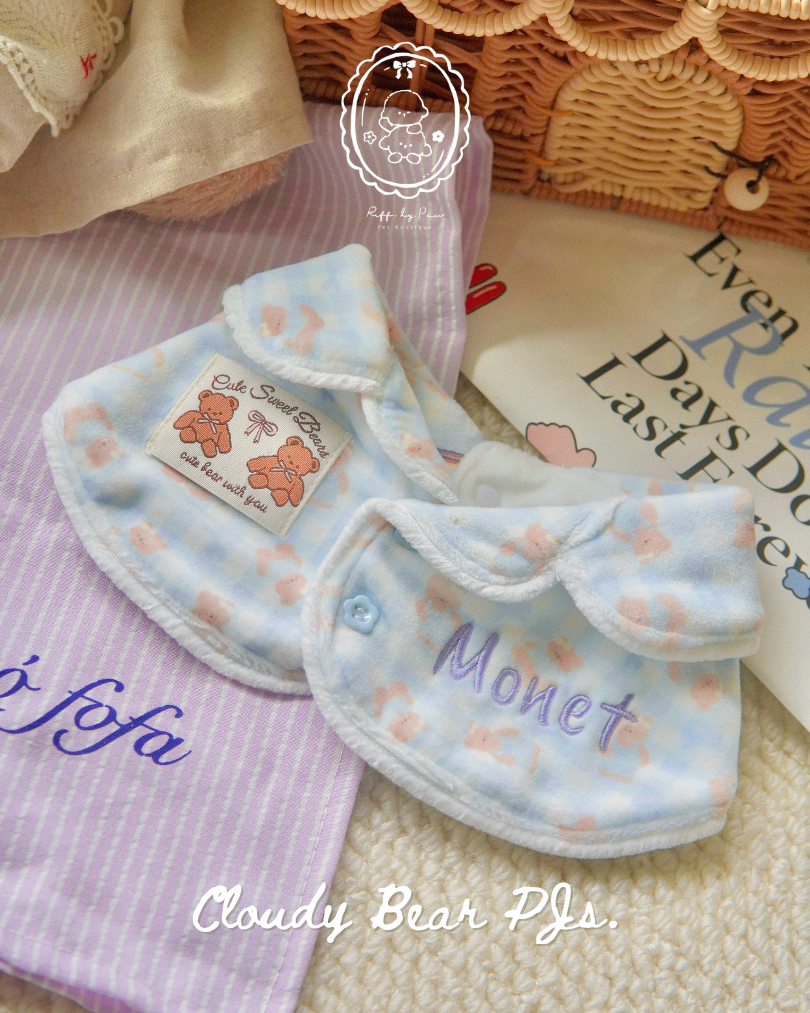 Cloudy Bear Pyjamas: Ultra-Soft Velvet Pet Sleepwear with Artistic Embroidery