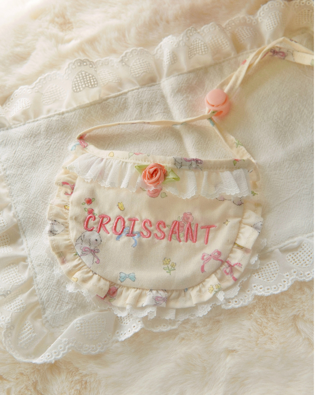 Rosalie Lace Ruffle Bib 🎀 Custom Name Embroidery