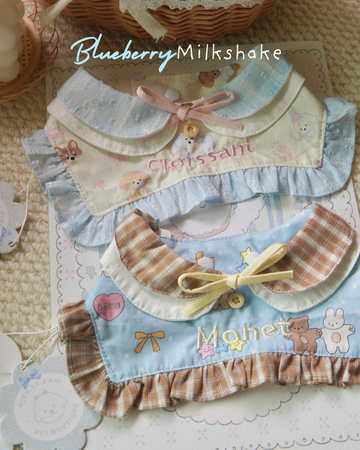 Blueberry Milkshake Pet Collar with Embroidery – Personalized Peter Pan Ruffle Collar for Cats & Dogs