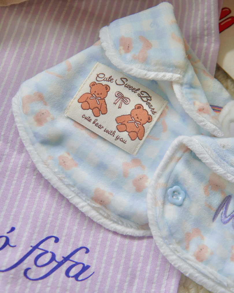 Cloudy Bear Pyjamas: Ultra-Soft Velvet Pet Sleepwear with Artistic Embroidery