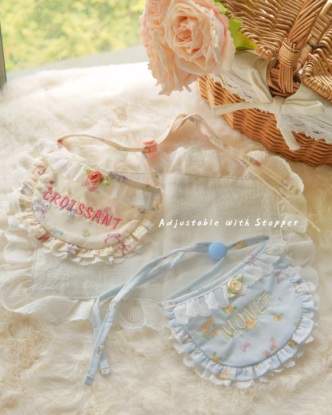 Rosalie Lace Ruffle Bib 🎀 Custom Name Embroidery