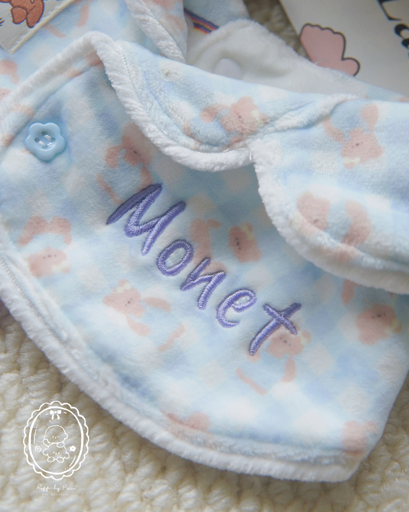 Cloudy Bear Pyjamas: Ultra-Soft Velvet Pet Sleepwear with Artistic Embroidery