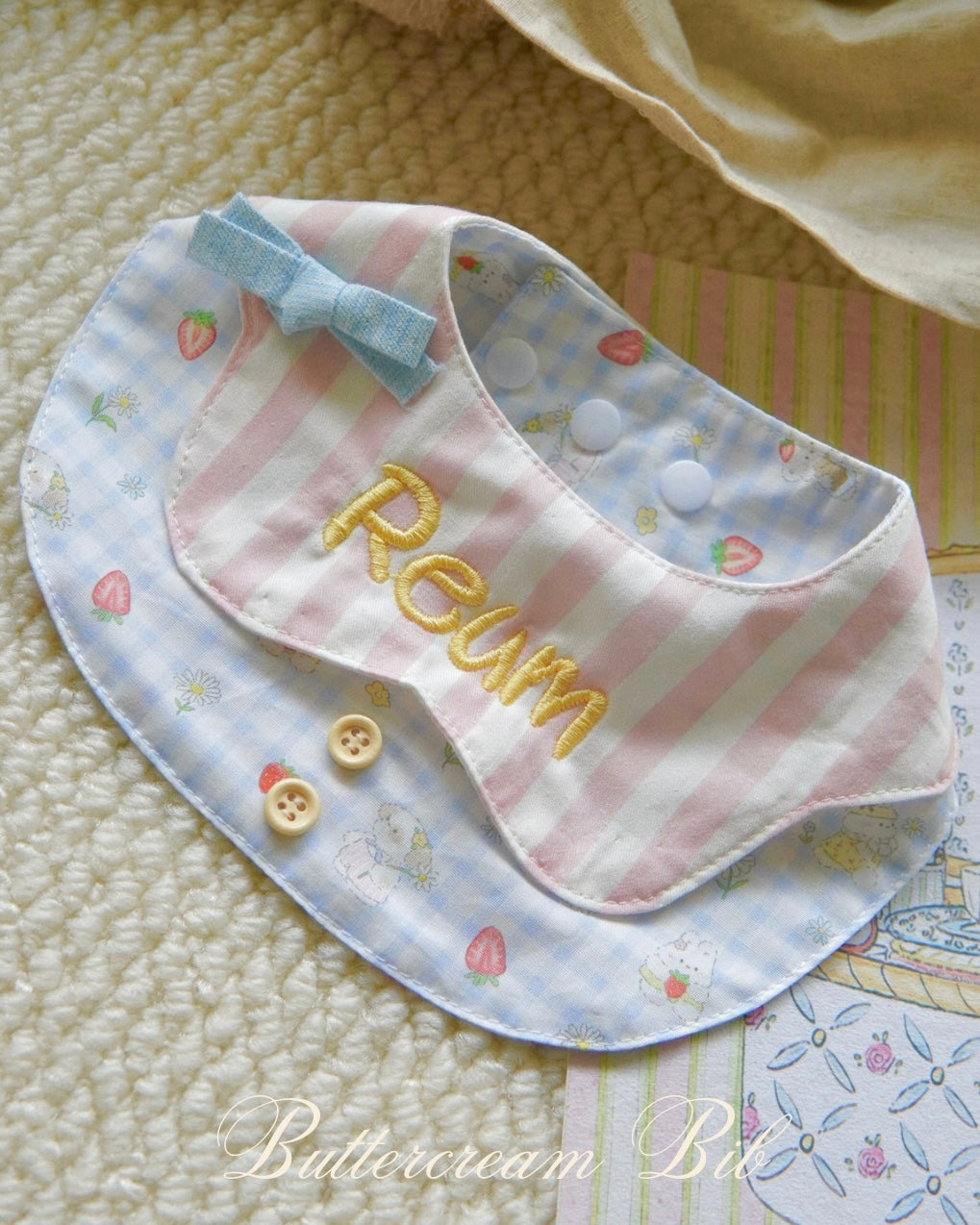 Buttercream Pet Bib with Embroidery – Personalized Pastel Gingham Stripe Bib for Cats & Dogs