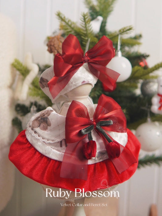 Ruby Blossom Velvet Collar and Beret